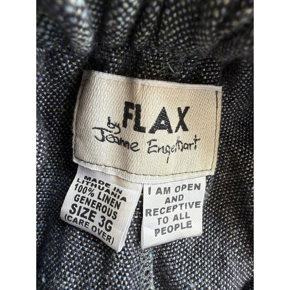 Flax Black Gray Elastic Waist Front Pockets Linen Lagenlook Pants Lithuania 3X - Picture 6 of 7